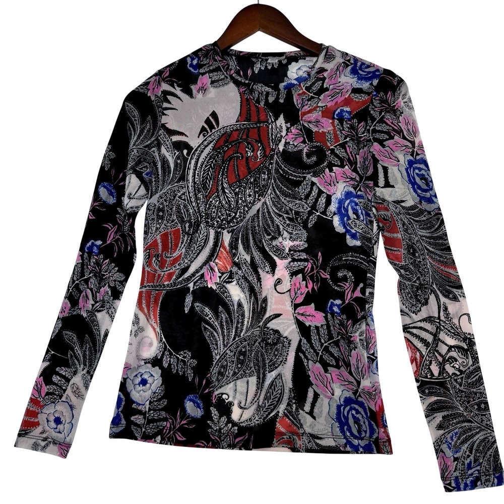 Tristan Sheer Mesh Floral Paisley Long Sleeve Top XS‎